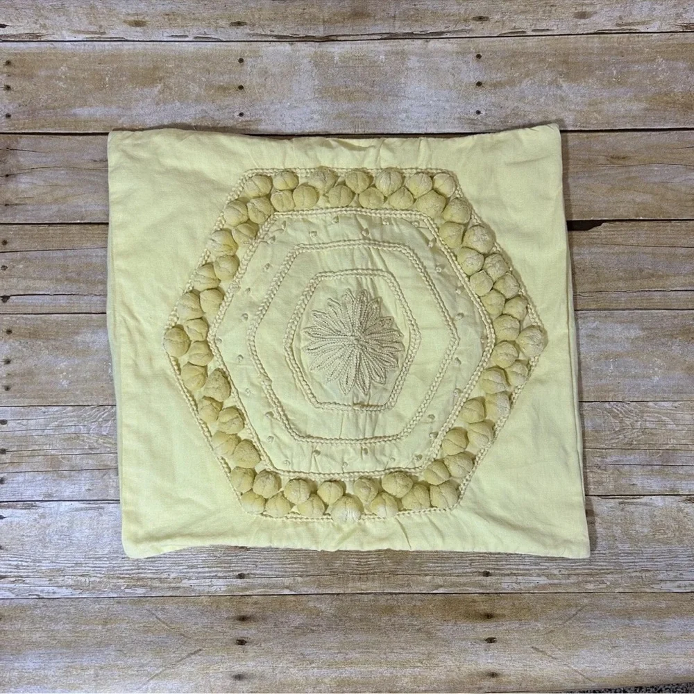 Pottery Barn Pillow Cover Yellow Pom Pom Embroidered 20